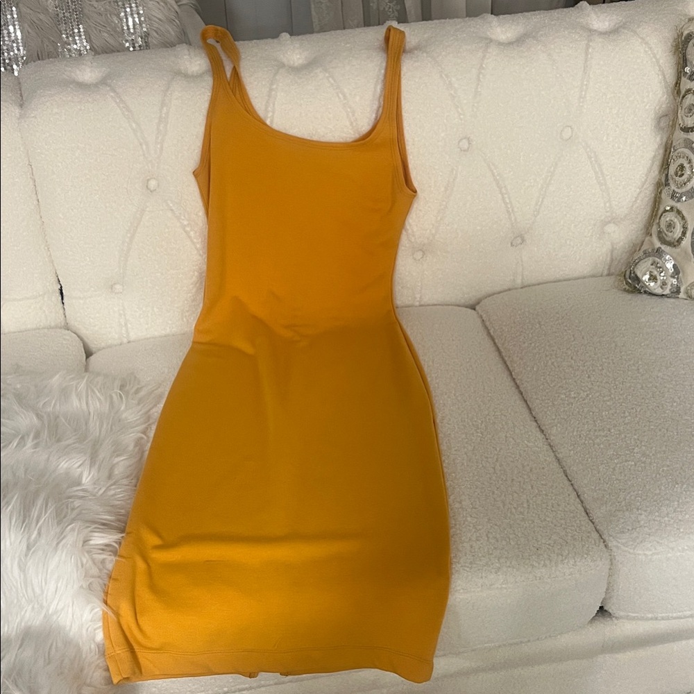 Zara Chic Mustard Yellow Bodycon Midi Dress